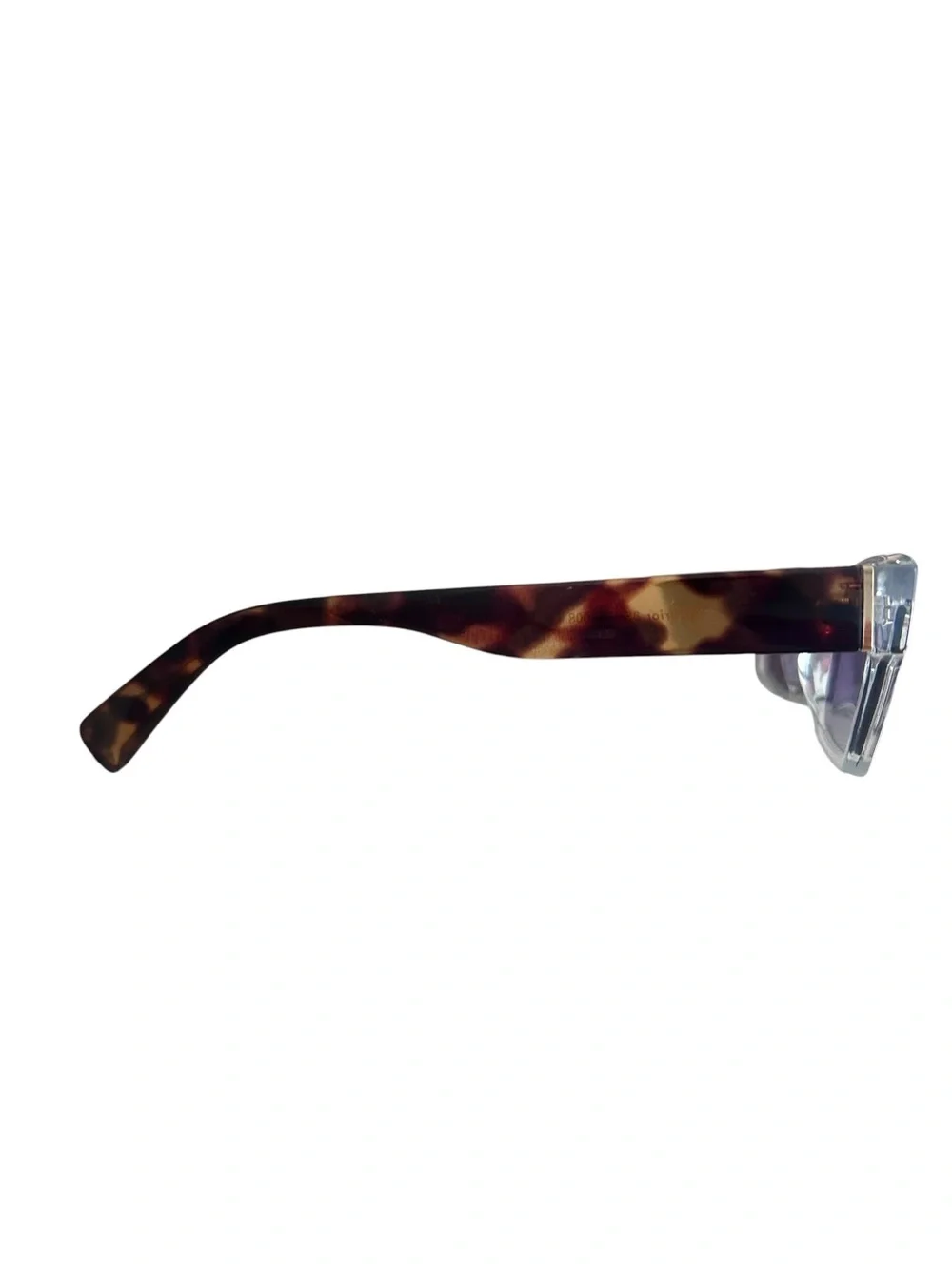 Clear Frame Tortoise Arm Purple Lens Rectangular Sunglasses Y2K